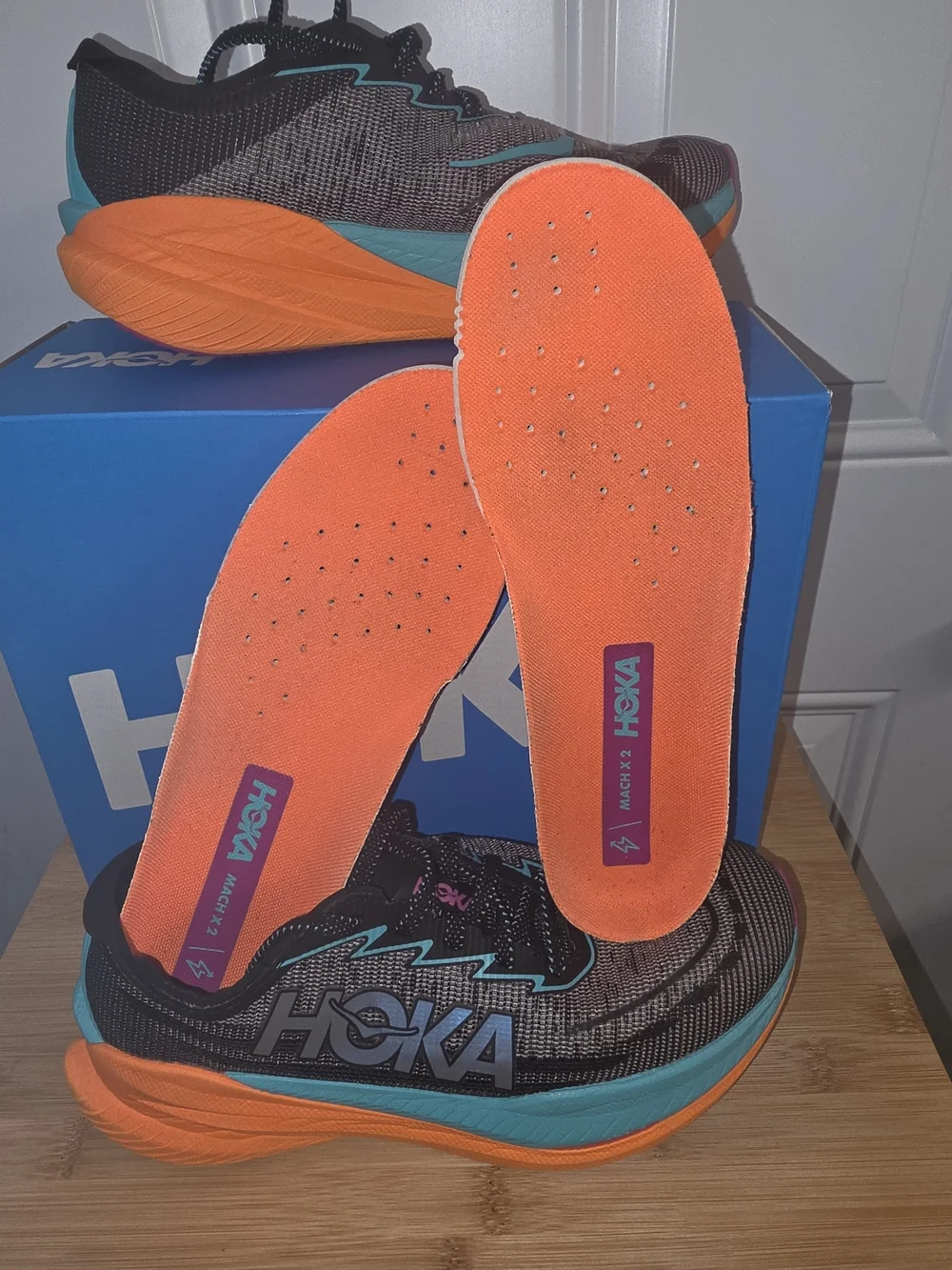 HOKA Mach X2 Womens Running Shoes - Black with Teal & Orange